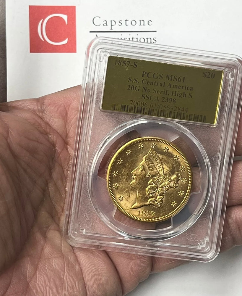 1857-S $20 Liberty Gold PCGS MS61 SS Central America Shipwreck Rare 20G Variety