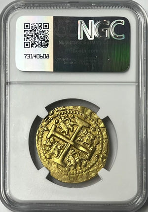 1717 Peru Philip V Gold  8 Escudos NGC AU Details SUPER RARE DATE ONLY 9 KNOWN