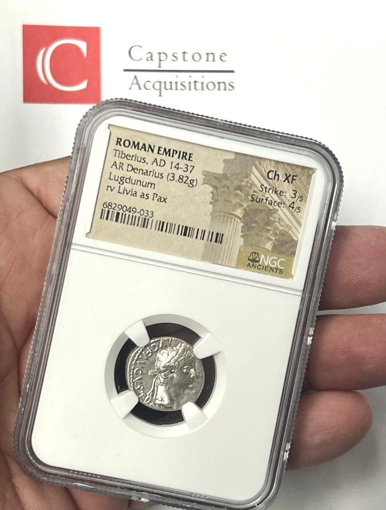 Tiberius AD14-37 Silver Denarius NGC CHXF - Twelve Caesar’s