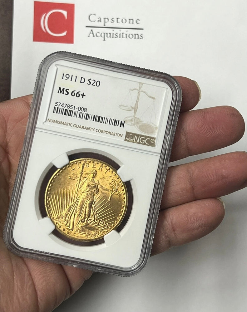1911-D $20 Saint Gaudens Gold Double Eagle NGC MS66+ Must Buy Super Gem