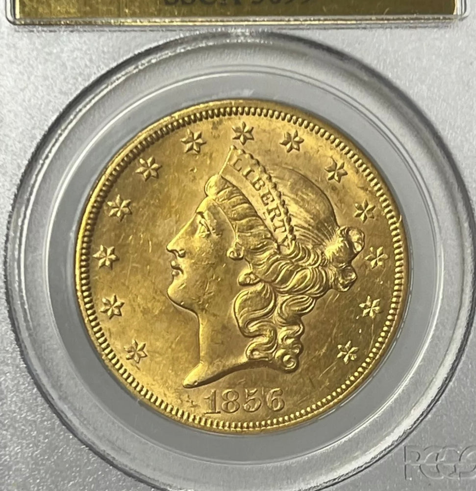 1856-S $20 Liberty PCGS AU55 SS Central America Shipwreck W/Pinch of Gold 1857-S