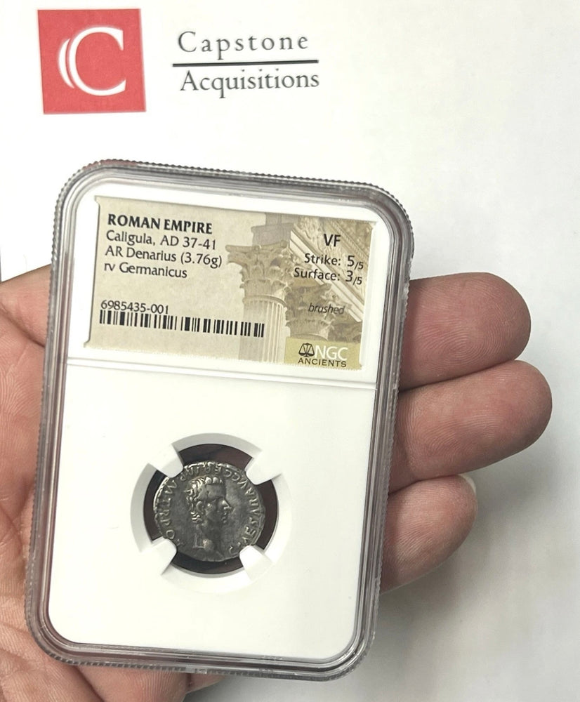 Roman Empire Caligula AD 31-41 Silver Denarius NGC Very Fine Twelve Caesar’s