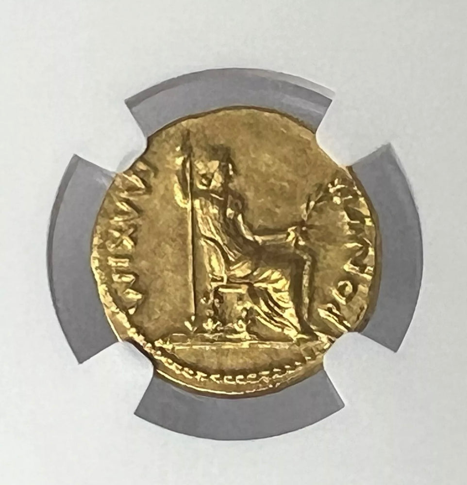 Tiberius AD 14-37 Gold Aureus NGC CHAU Tribute Penny In Gold Twelve Caesar’s