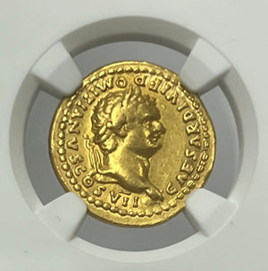 Roman Empire Domitian AD 81-96 Gold Aureus NGC NGC CHVF Twelve Caesar’s