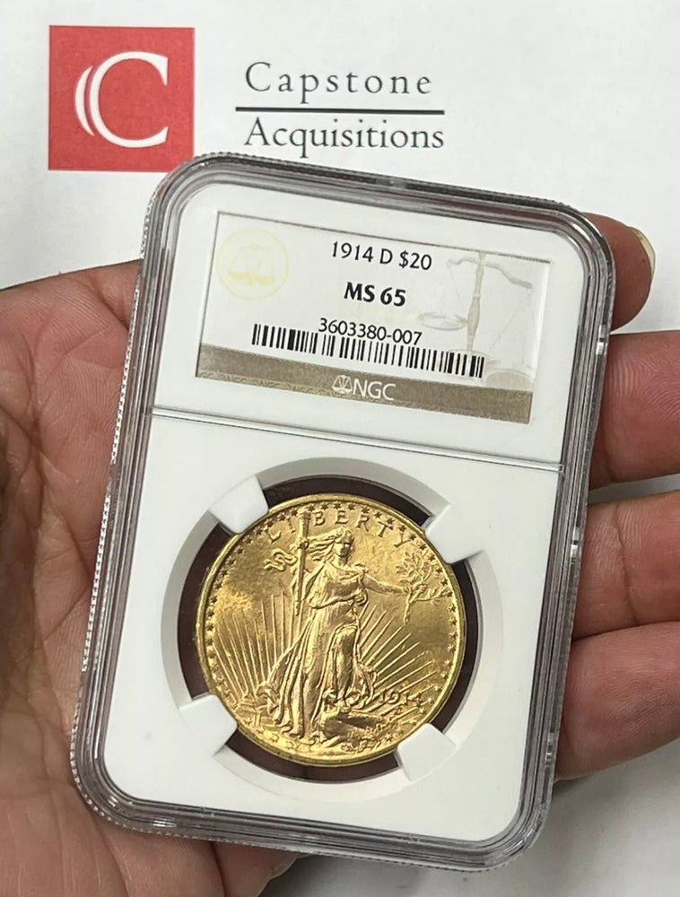 1914-D $20 Saint Gaudens Pre-33 Gold Double Eagle NGC MS65 Low Mintage 453,000