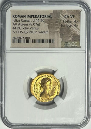 Rare Julius Caesar Dictator 44 BC Gold Bust Of Venus aureus NGC CHVF