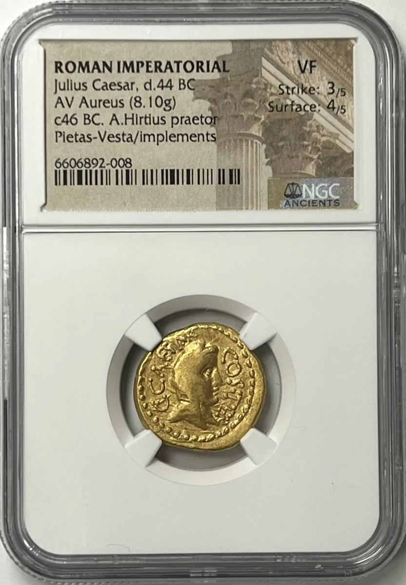 Roman Imperatorial Julius Caesar 46BC Gold Aureus NGC VF #1 Of Twelve ...