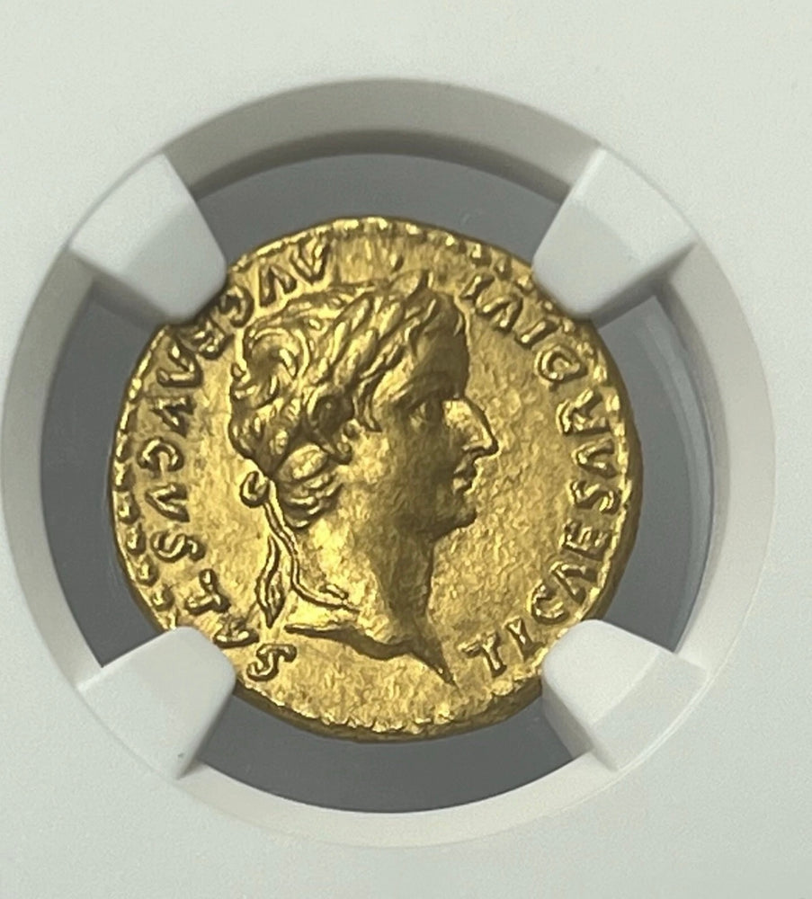 Tiberius AD 14-37 Gold Aureus NGC CHAU Tribute Penny In Gold Twelve Caesar’s