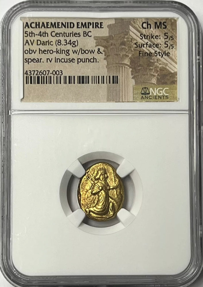 Achaemenid Empire 420-375 BC Gold Daric NGC CHMS Fine Style One Of The FINEST