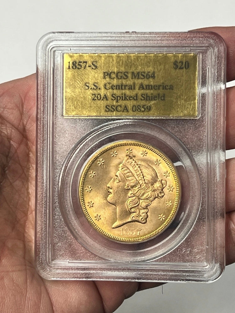 1857-S $20 Liberty Gold PCGS MS64 SS Central America Shipwreck NICE NEW PURCHASE