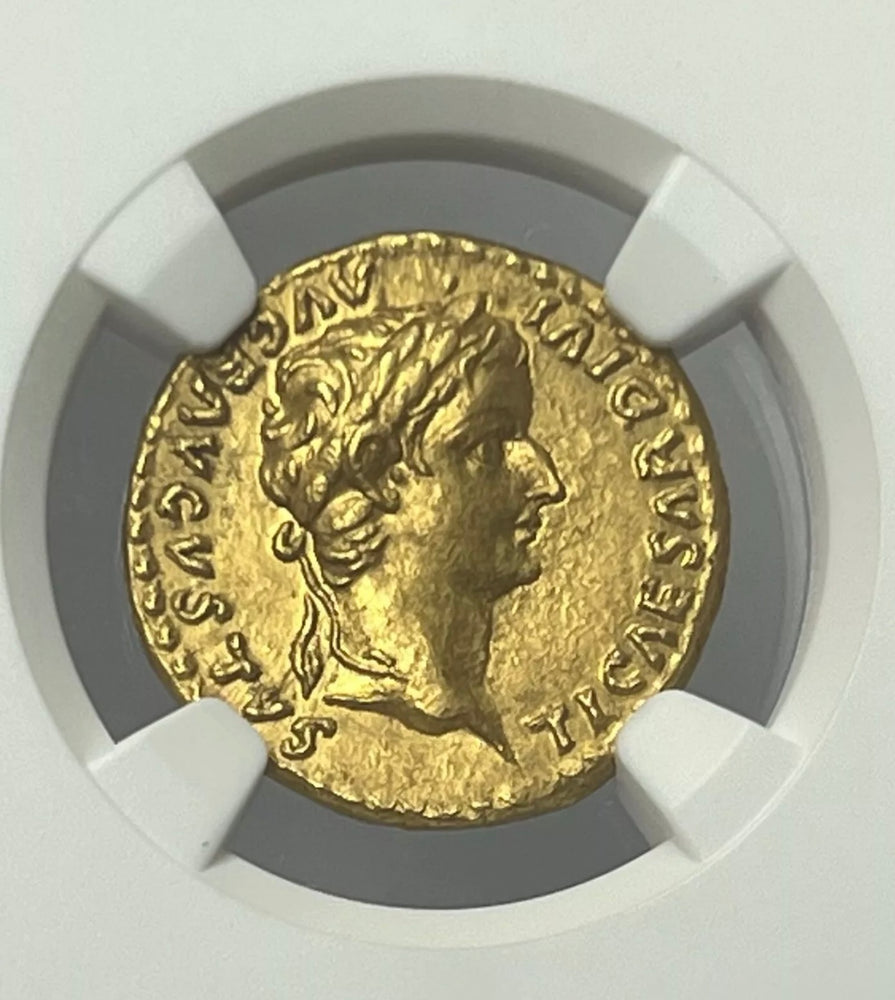 Tiberius AD 14-37 Gold Aureus NGC CHAU Tribute Penny In Gold Twelve Caesar’s