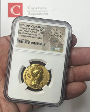 Ptolemaic Kingdom Ptolemy III 246-222 BC Gold Octodrachm NGC VF Rulers of Egypt