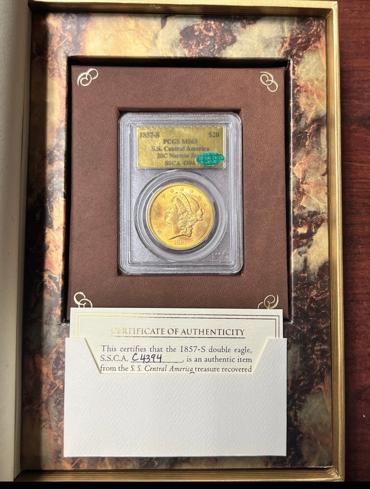 1857-S $20 Liberty Gold PCGS MS63 CAC SS Central America Shipwreck NEW LISTING