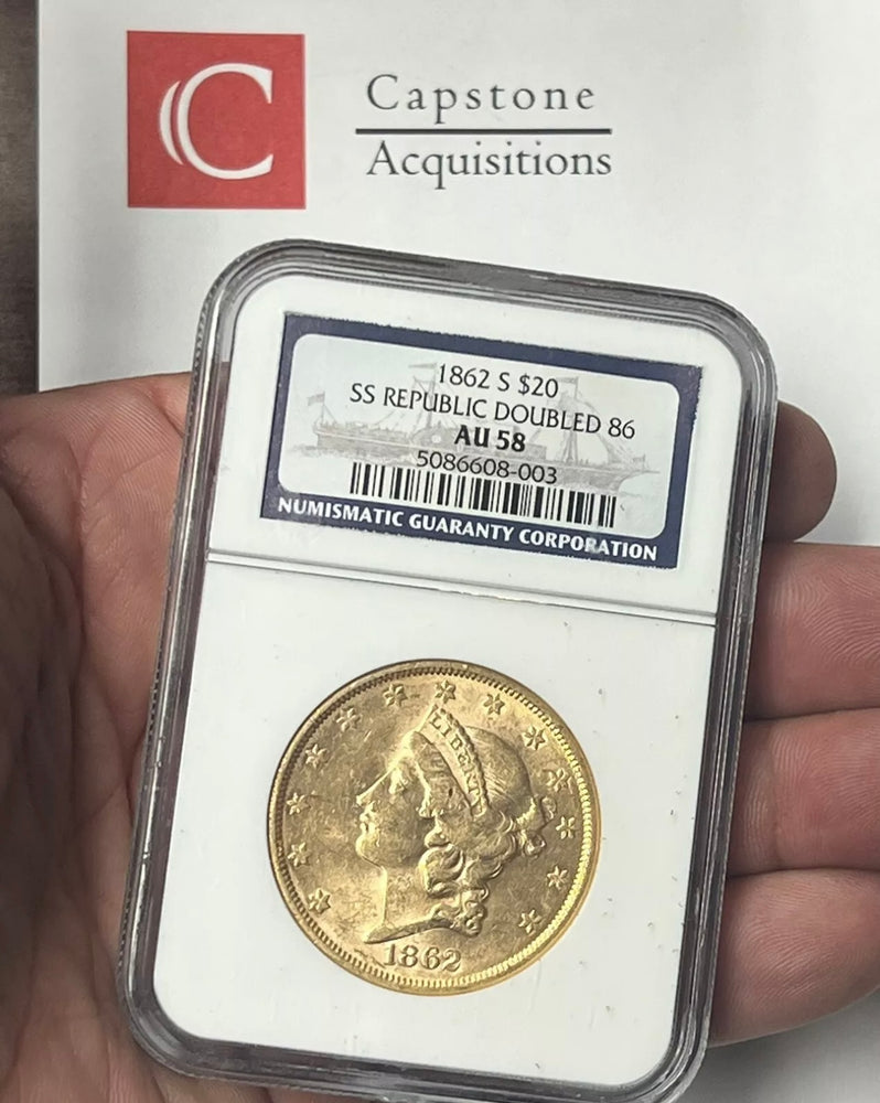 1862-S $20 Liberty Gold Double Eagle NGC AU58 Civil war SS Republic Shipwreck