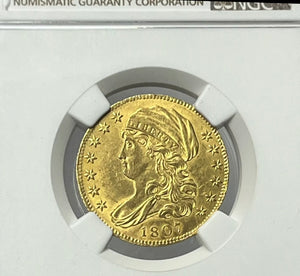 1807 $5 Capped Liberty Half Eagle NGC AU55 First Year Design Mintage- 51,605 PQ!