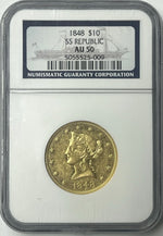 1848-P $10 Liberty Gold Eagle  NGC AU50 Rare SS Republic Shipwreck 1857-S