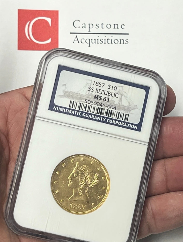 1857-P $10 Liberty Gold Eagle NGC MS61 SS Republic Shipwreck