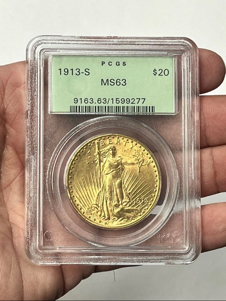 1913-S $20 Saint Gaudens Gold Double Eagle PCGS MS63 Old Green Holder