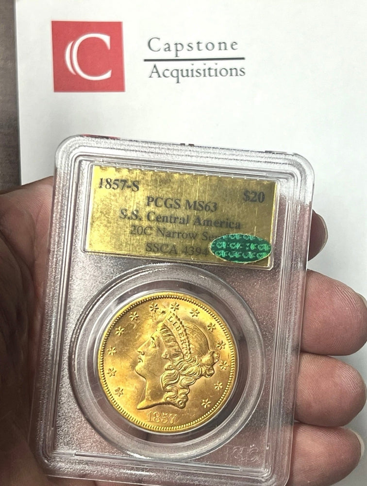 1857-S $20 Liberty Gold PCGS MS63 CAC SS Central America Shipwreck NEW LISTING