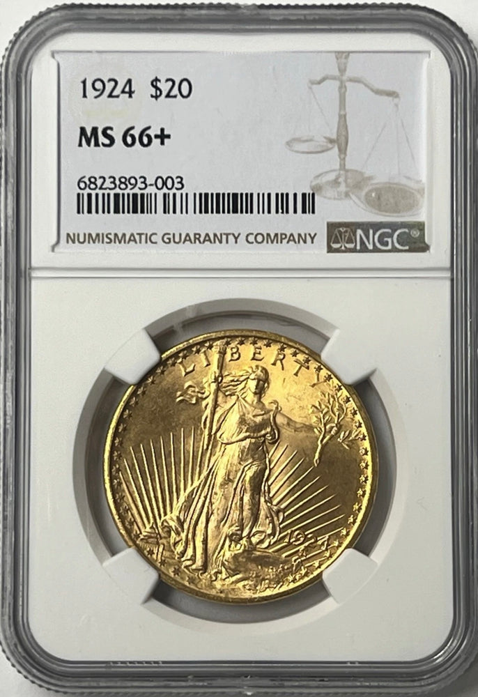 1924-P $20 Saint Gaudens Gold Double Eagle NGC MS66+ Flashy NEW LISTING PQ!
