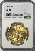1924-P $20 Saint Gaudens Gold Double Eagle NGC MS66+ Flashy NEW LISTING PQ!