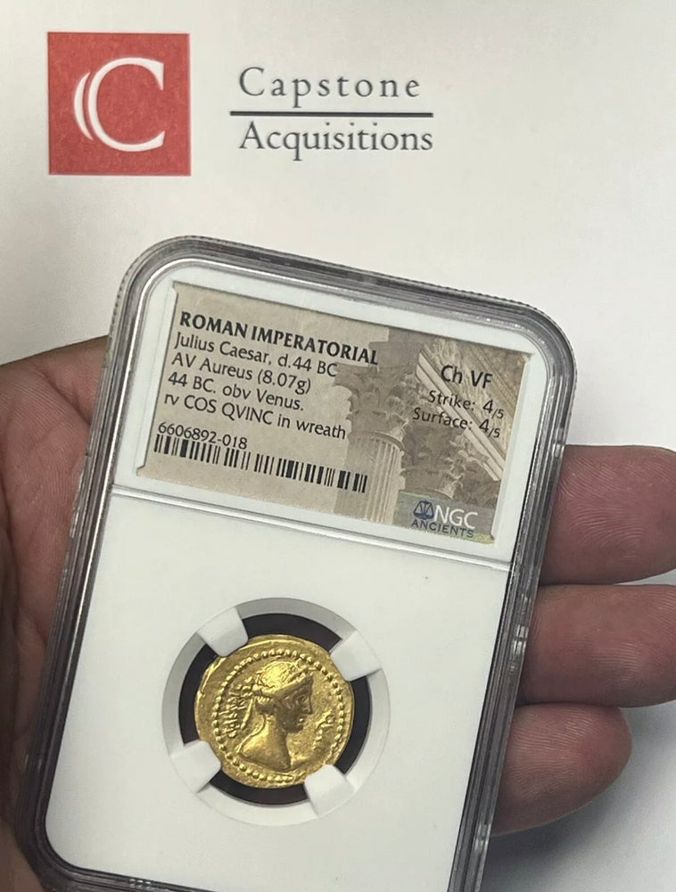 Rare Julius Caesar Dictator 44 BC Gold Bust Of Venus aureus NGC CHVF