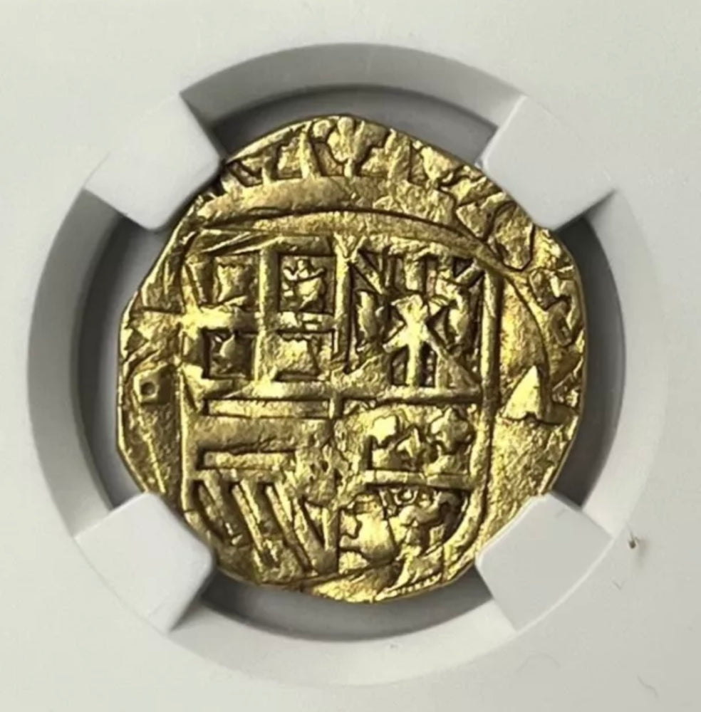 Charles II Spain gold Cob 4 Escudos ND (1697-1699) B-A AU55 NGC Finest Known!!