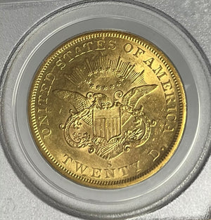 1856-S $20 Liberty PCGS AU55 SS Central America Shipwreck W/Pinch of Gold 1857-S