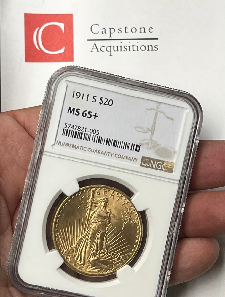 1911-S $20 Saint Gaudens Gold Double Eagle NGC MS65+ Super Gem!