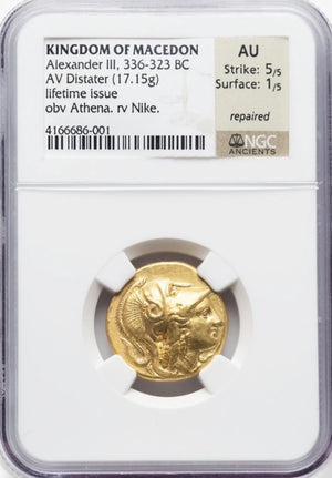 
                
                    Load image into Gallery viewer, 336-323 BC Alexander The Great Gold Distater NGC AU Lifetime Very Very Rare
                
            