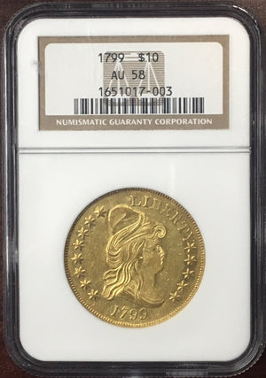 
                
                    Load image into Gallery viewer, 1799 $10 Draped Bust Liberty NGC AU58 Lg Stars
                
            