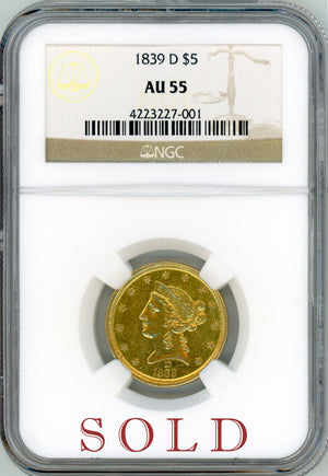1839 D $5 NGC AU55