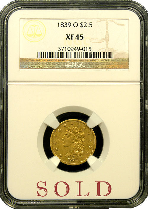 1839-O $2.5 Classic Head NGC XF45