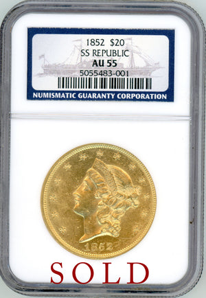 1852 $20 SS Republic NGC AU 55