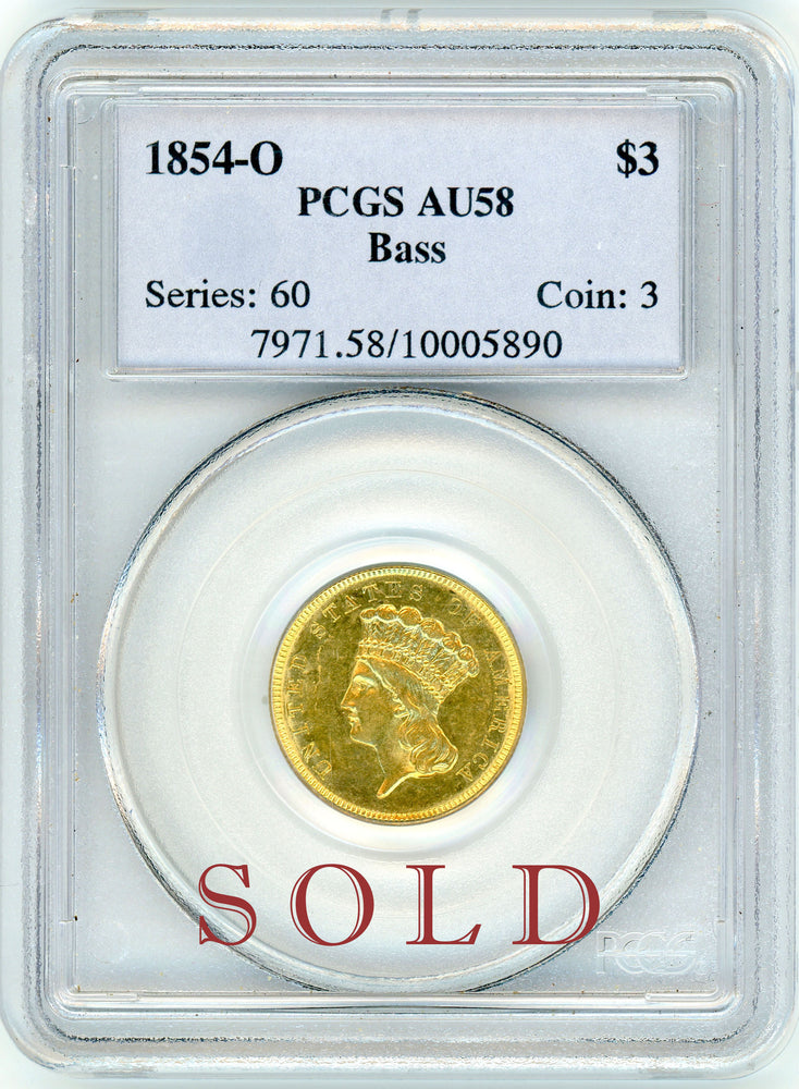 1854-O $3 PCGS AU58 Bass