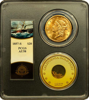 
                
                    Load image into Gallery viewer, 1857-S $20 Liberty PCGS AU58 SSCA second recovery
                
            