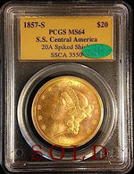 1857-S $20 SS Central America PCGS MS64 CAC