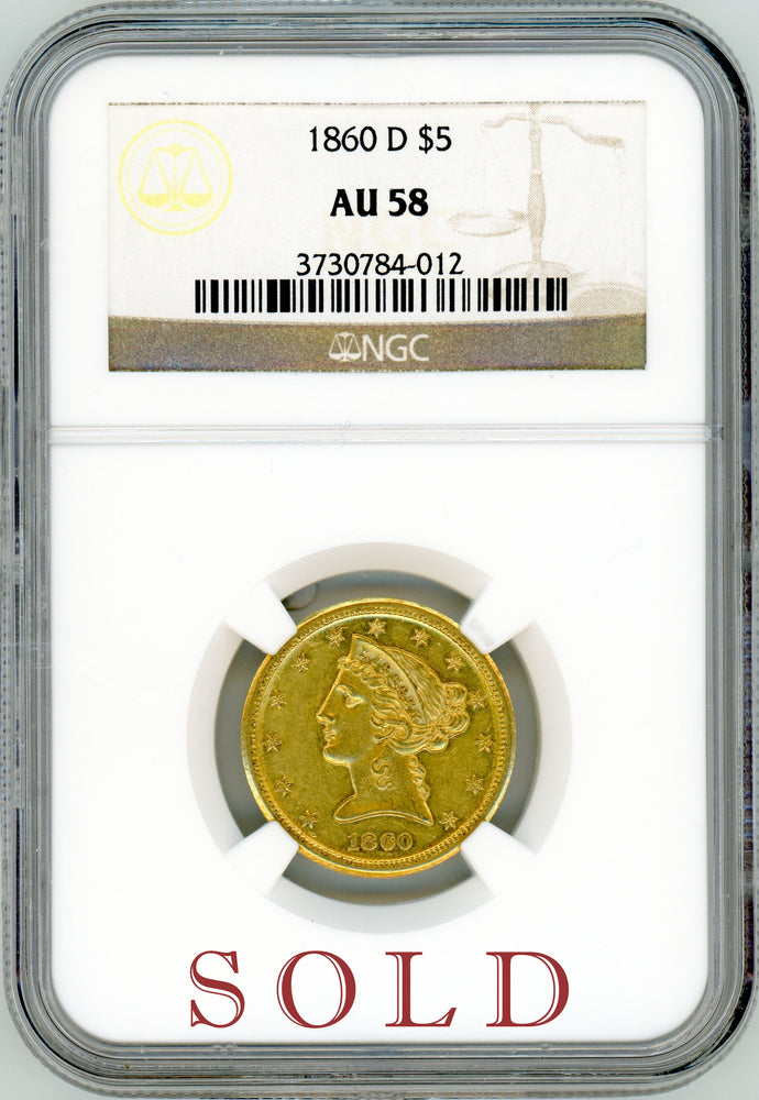 1860 D $5 NGC AU 58