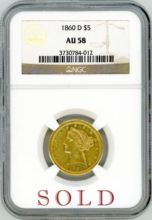 1860 D $5 NGC AU 58