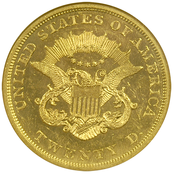 1861-P $20 Lib MS60 NGC SS Republic shipwreck gold