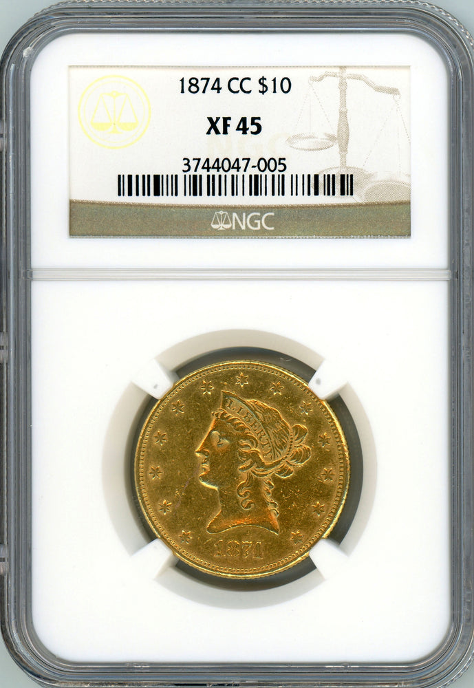 
                
                    Load image into Gallery viewer, 1874 CC $10 NGC XF 45
                
            