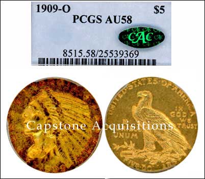 1909-O $5 PCGS AU58 CAC