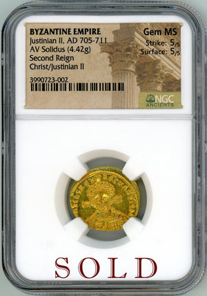 Byzantine Empire, Justinian II Second Reign NGC Gem MS 5x5