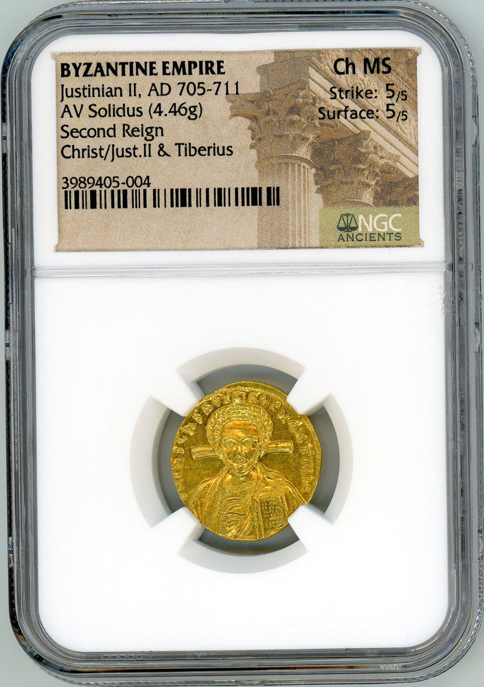 Byzantine Empire, Justinian II gold Solidus NGC CH MS
