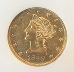 1849 $10 Liberty NGC AU58 SS Republic Shipwreck Gold Eagle
