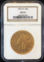 1876-CC $20 NGC AU53 Carson City Gold