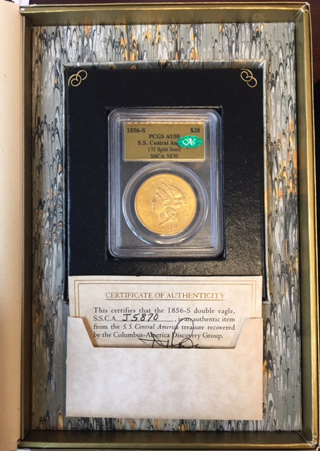 
                
                    Load image into Gallery viewer, 1856-S $20 Lib PCGS AU50 CAC SS Central America w Original Packaging
                
            