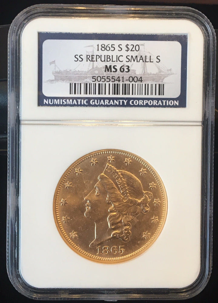 1865-S $20 Liberty Double Eagle NGC MS63 SS Republic Gold
