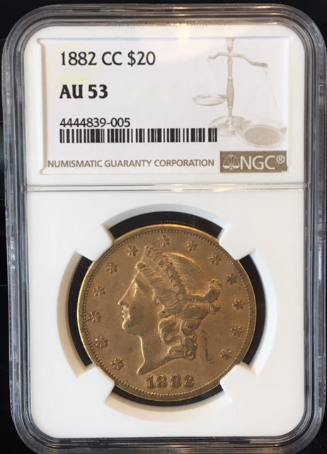 1882-CC $20 Liberty NGC AU53 Carson City Gold