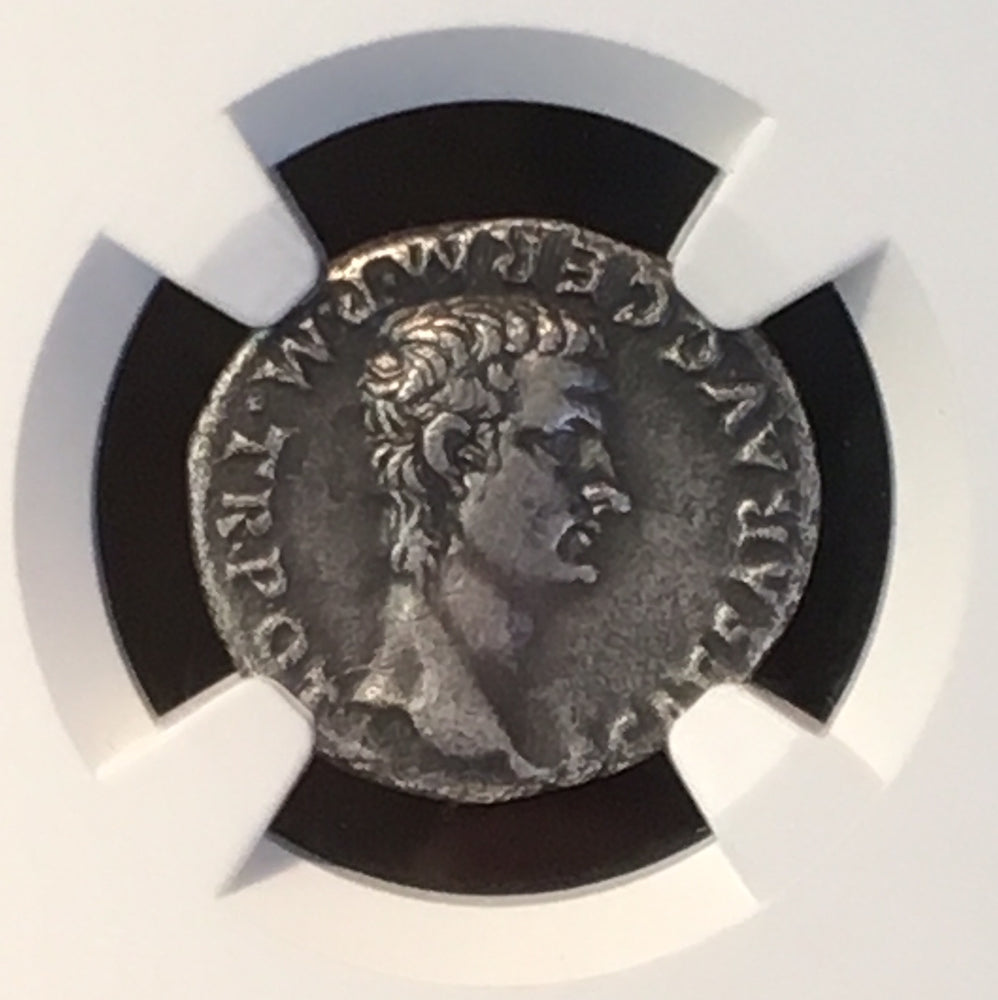 Caligula Silver Denarius “4th of the Twelve Caesars” NGC XF 4×3